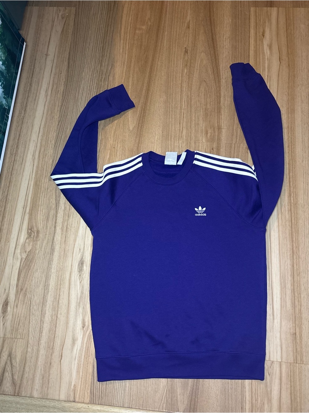 adidas Men’s Purple Crewneck Sweatshirt with White Shoulder Stripes